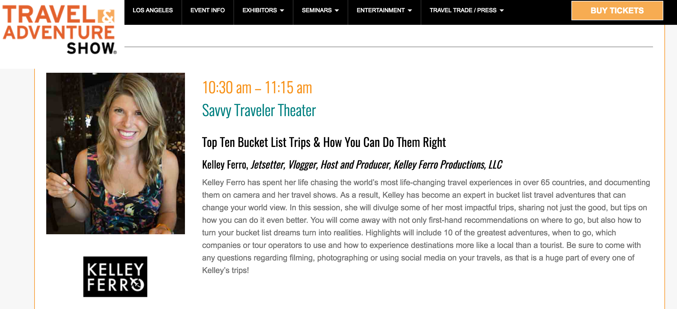 Travel Adventure Show LA Kelley Ferro